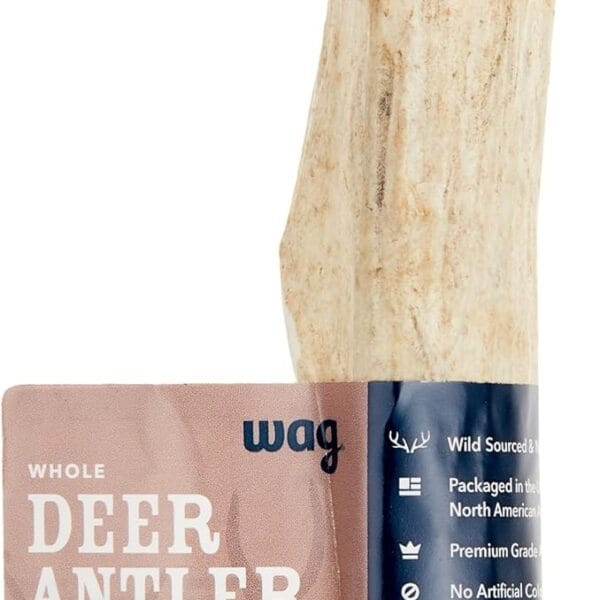 Amazon Brand - Wag Deer Antler Chew for Dogs, Naturally Shed, Whole, Medium 6 - 7.5 inches, Long Lasting for Aggressive Chewers, Best for Dogs 15-30 lbs, 1.80 Ounce (Pack of 1)