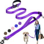 Kazazoo Hands-Free Dog Leash with Adjustable Length 6-9FT + Dual Padded Handles Reflective Safety for Walking, Jogging & Training | Suitable for Medium to Large Dogs & Puppies Purple-L