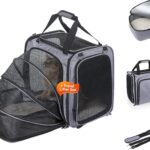 Cat Travel Carrier with Litter Box, Expandable Cat Carrier for Car Travel, Soft Sided Pet Carrier for Cats/Puppies up to 20lbs, Grey