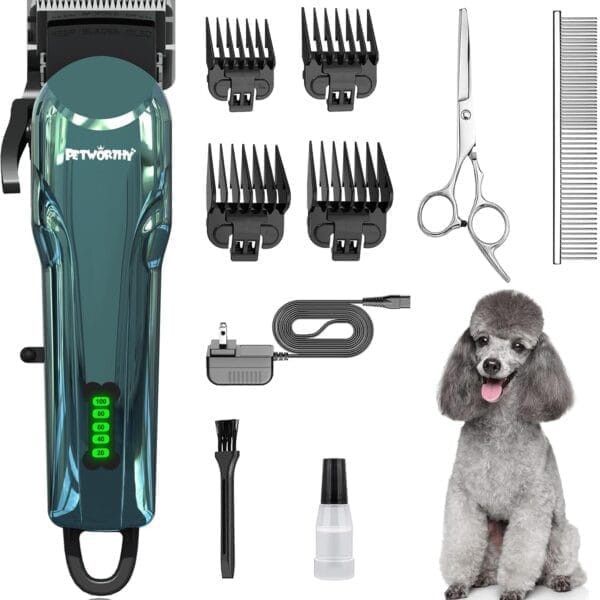 Quiet Dog Grooming Kit - 2000mAh Dog Clippers for Grooming Dog Grooming Clippers for Heavy Thick Hair Coats Waterproof Rechargeable Cordless Clippers Safe and Easy to Clean Home Pet Grooming