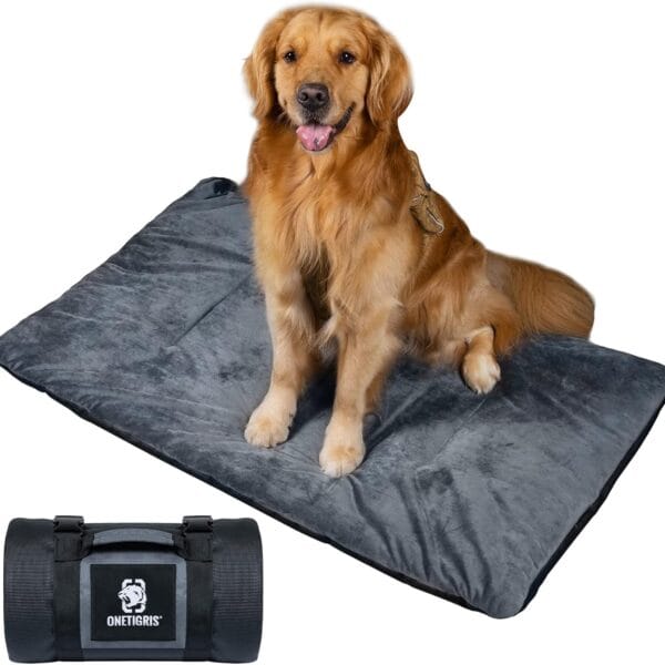 ONETIGRIS Travel Dog Bed - Portable, Washable, Waterproof Anti-Slip Dog Camping Bed, 3.6ft by 2.2ft Outdoor Indoor Bed Mat Cushioned Plush Warm Puppy Mattresses