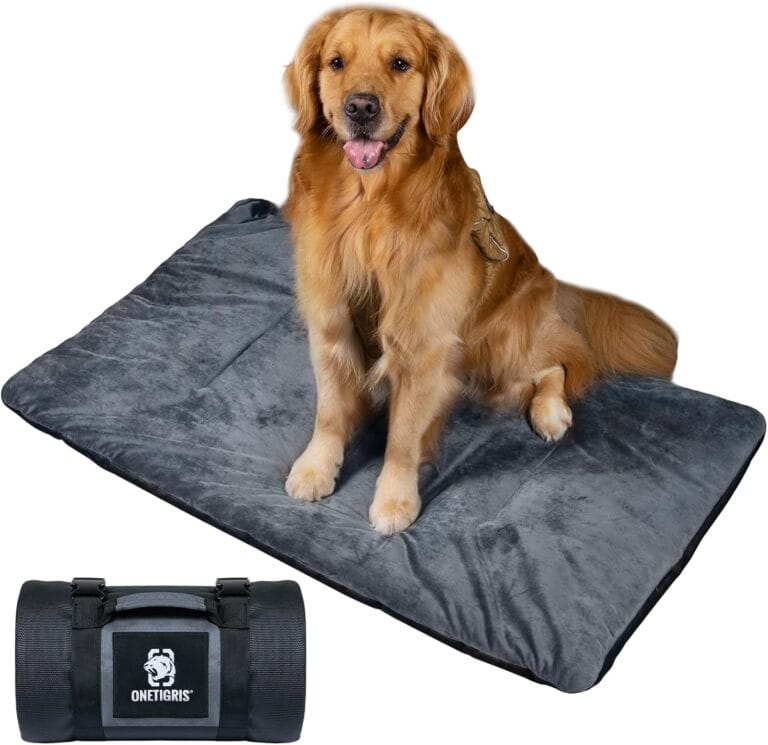 ONETIGRIS Travel Dog Bed - Portable, Washable, Waterproof Anti-Slip Dog Camping Bed, 3.6ft by 2.2ft Outdoor Indoor Bed Mat Cushioned Plush Warm Puppy Mattresses