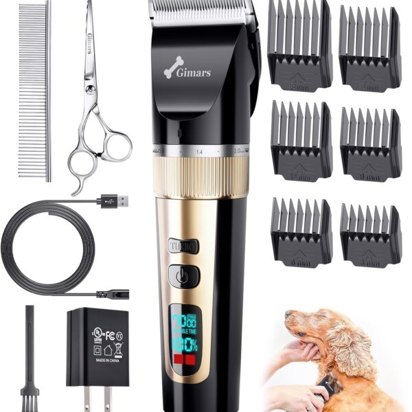 Gimars Professional 7000rpm Low Noise 55db Cordless Rechargeable Dog Clippers, 3.0 Motor Powerful Dog Long Hair Trimmer Grooming Shaver Kit, Electric Pet Hair Clippers for Cat, Horse