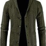 JMIERR Men's Casual Wool Blend Cardigan Sweaters Long Sleeve Shawl Collar Buttons Down Cable Knit Sweater