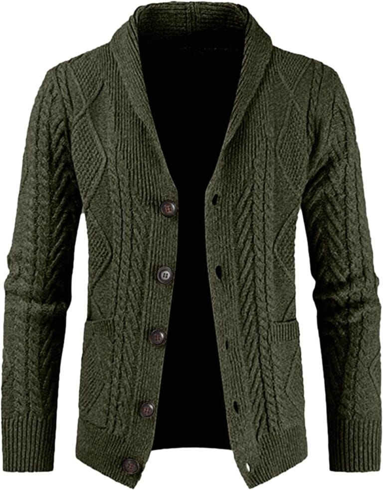 JMIERR Men's Casual Wool Blend Cardigan Sweaters Long Sleeve Shawl Collar Buttons Down Cable Knit Sweater