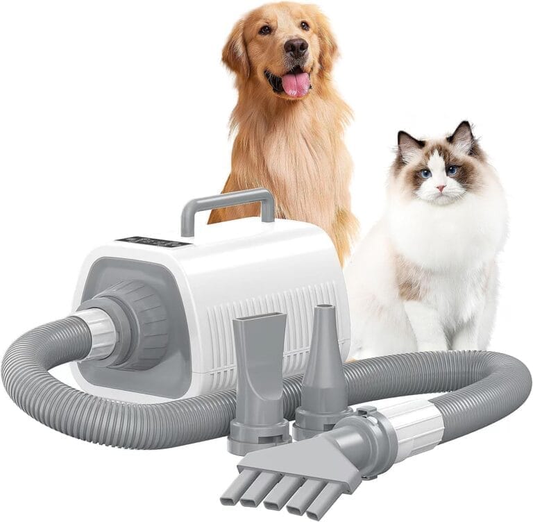 Dog Dryer, high-Speed Professional pet Grooming Dryer, Fast Drying, 3 Different nozzles, Suitable for All Kinds of PetsWhite