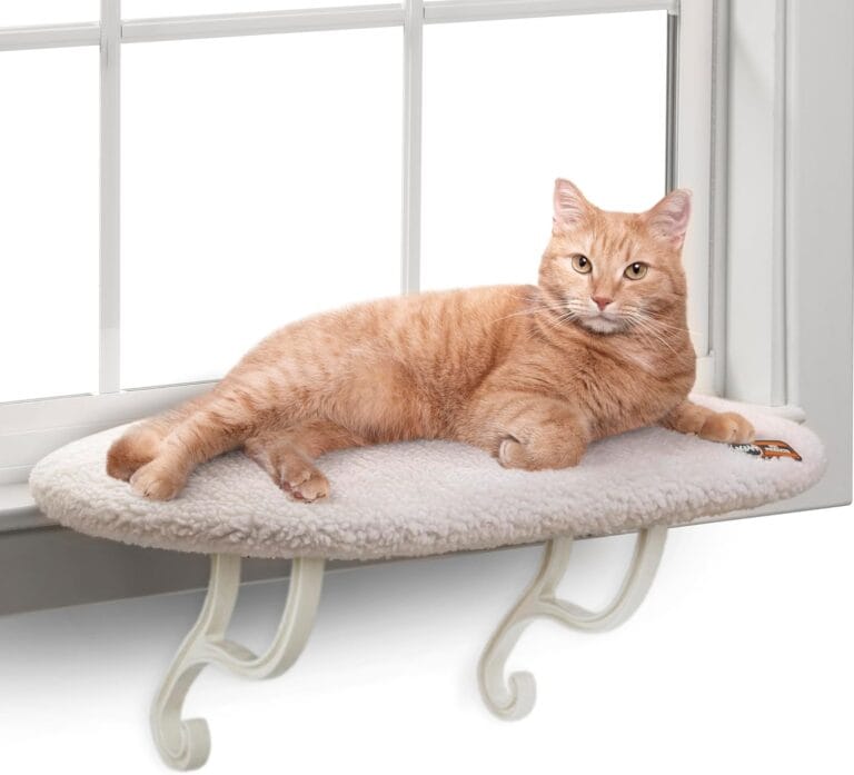 K&H Pet Products Kitty Sill Cat Window Perch for Large Cats, Orthopedic Window Hammock Bed Holds 40LBS, Washable Cover, Kitty Windowsill Bed Seat for Indoors - Cream Fleece, Unheated, 14 X 24in