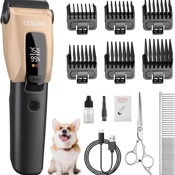 Dog Clippers for Grooming for Heavy Thick Coat, LED Light 2200mAh Dog Grooming Kit, Low Noise Hair Trimmer,Cordless Pet Hair Shaver with Stainless Steel Blade for Small and Large Dogs