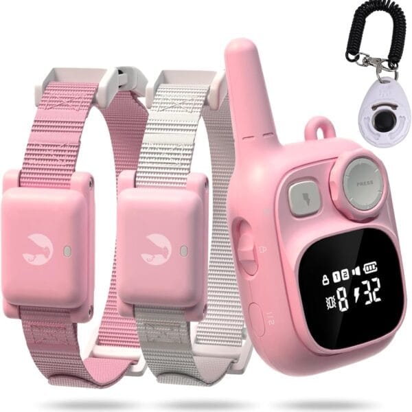 Training Collar Dogs, 1 Remote 1800FT Control 2 Collars, Cat Shock Collars Rechargeable, Pink Electric Collar for 5-120 lbs Small Medium Large Breed Dogs, Adjustable, Waterproof, Vibration