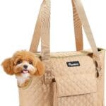 Pawaboo Dog Purse Carrier for Small Dogs with Pocket, Lightweight Dogs and Puppies Tote Bag Carrier, Dog Carriers Soft Sided for Puppy Cat Rabbit, Shopping Travel Puppy Carriers Under 11 LBS, Khaki