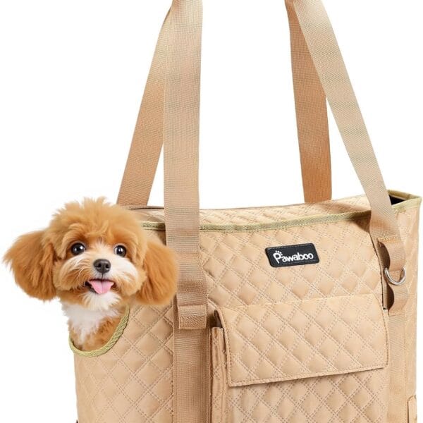 Pawaboo Dog Purse Carrier for Small Dogs with Pocket, Lightweight Dogs and Puppies Tote Bag Carrier, Dog Carriers Soft Sided for Puppy Cat Rabbit, Shopping Travel Puppy Carriers Under 11 LBS, Khaki