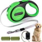 Heavy Duty Retractable Dog Leash for Large Dogs, 16ft Dog Leash with Poop Bag Holder, Up to 75lbs, Chew Proof Cable, USB Rechargeable LED, 360 No-Tangle, One-Handed Pause & Lock.(Green, 16ft)