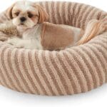 MIXJOY Dog Beds for Small Dogs, Washable Dog Bed with Removable Cover, Small Cat Bed for Indoor Cats, Calming Soft Dount Pet Beds with Anti Slip Bottom, Cute Puppy Beds, 23"x23"x8", Beige