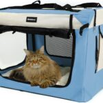 Large Cat Carrier Collapsible Travel Dog Crate Portable Soft-Sided Pet Kennel with Super Soft Warm Plush Pillow for Indoor and Outdoor 20x14x14in,Sky Blue