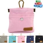 Dog Treat Pouch, Hand Free Dog Training Treat Bag with Carabiner & Magnetic Buckle, Auto Closing Dog Walking Bag for Puppy Travel or Outdoor Use, Pet Feed Snack Reward Pocket, Pink