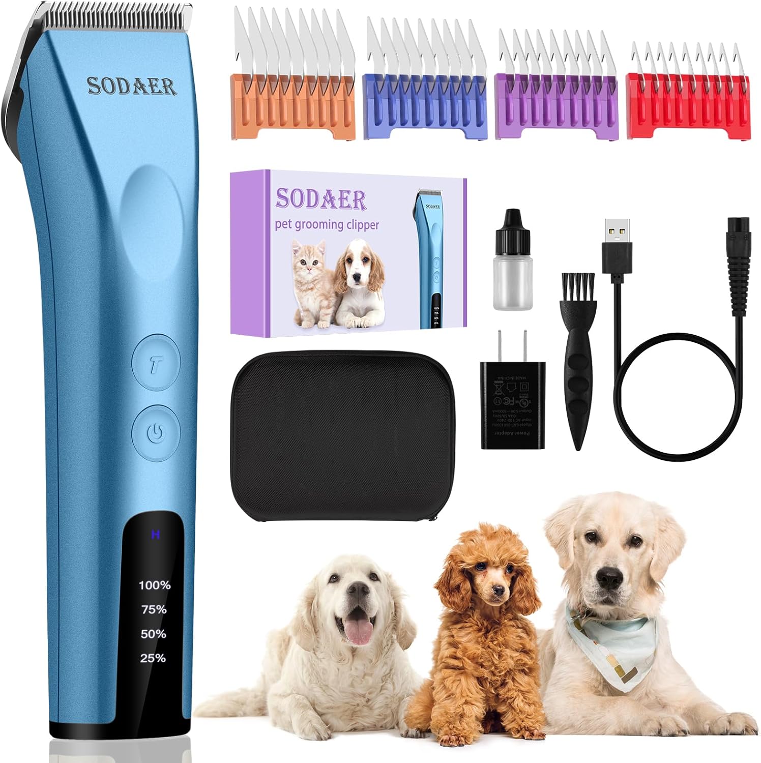 Professional Animal Pet Dog Cat and Horse Cordless Hair Clipper Grooming Kit with 5 in 1 Blade Low Noise & High Power Rechargeable Cordless Pet Grooming Clipper for for Thick Heavy Coats (Blue) Professional Animal Pet Dog Cat and Horse Cordless Hair Clipper Grooming Kit with 5 in 1 Blade Low Noise & High Power Rechargeable Cordless Pet Grooming Clipper for for Thick Heavy Coats (Blue)