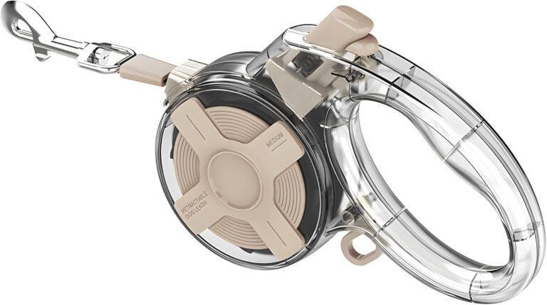 16 ft Tangle-Free Retractable Dog Leash with One-Handed Brake, Strong Nylon Tape & Transparent Shell for Small & Medium Dogs up to 44 lbs