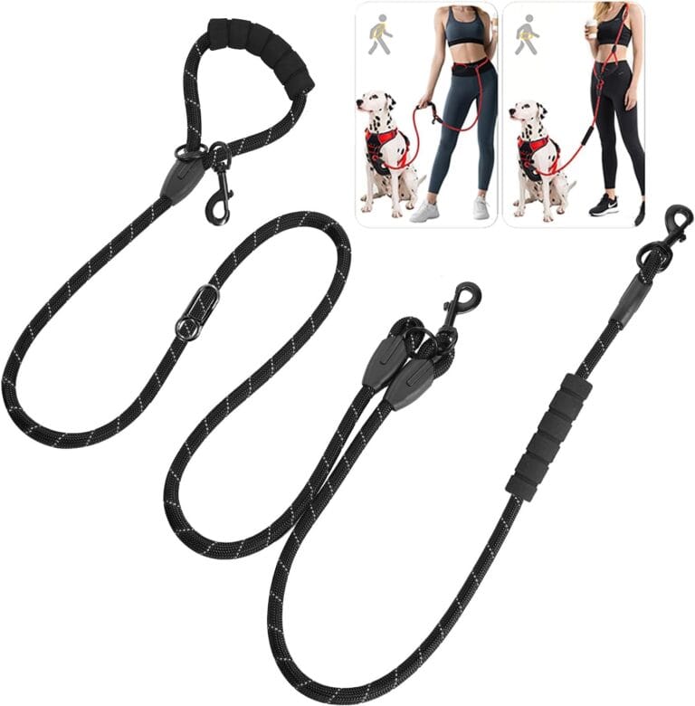 Cymiler Hands Free Dog Leash, 8 Ft Reflective Cross-Body Pet Rope Leashes with Sponge Handle, Heavy Duty Nylon, for Running, Hiking, Training, Waist Leash for Small Medium Large Dogs (Black)