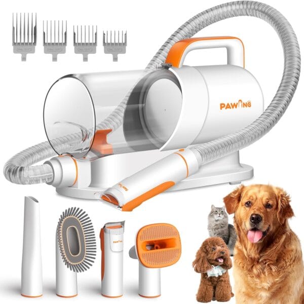 Pet Grooming Kit with Vacuum, All-in-1 Professional Deshedding Tools for Dogs & Cats - Low Noise Dogs Vacuum Cleaner with 2L Large Capacity Dust Cup for Shedding Pet Hair