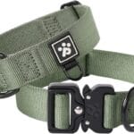 PawsPassion Dog Collars for Large Dogs, Heavy Duty Tactical Dog Collar with Metal Buckle, Durable Pet Collar Quick Release, Reinforced Nylon No Pull Dog Collar (Evergreen, L)