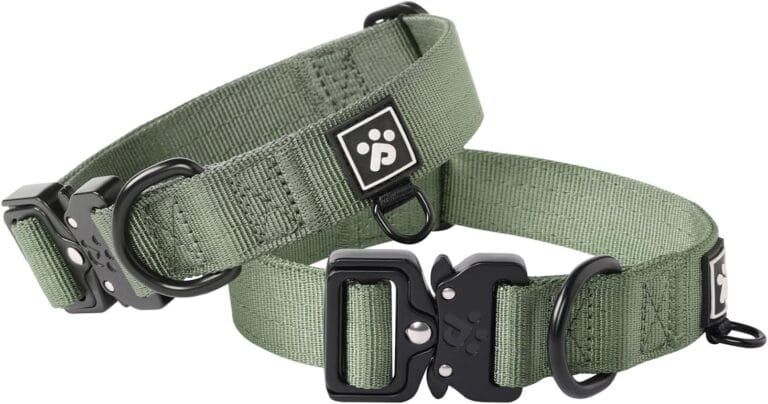 PawsPassion Dog Collars for Large Dogs, Heavy Duty Tactical Dog Collar with Metal Buckle, Durable Pet Collar Quick Release, Reinforced Nylon No Pull Dog Collar (Evergreen, L)