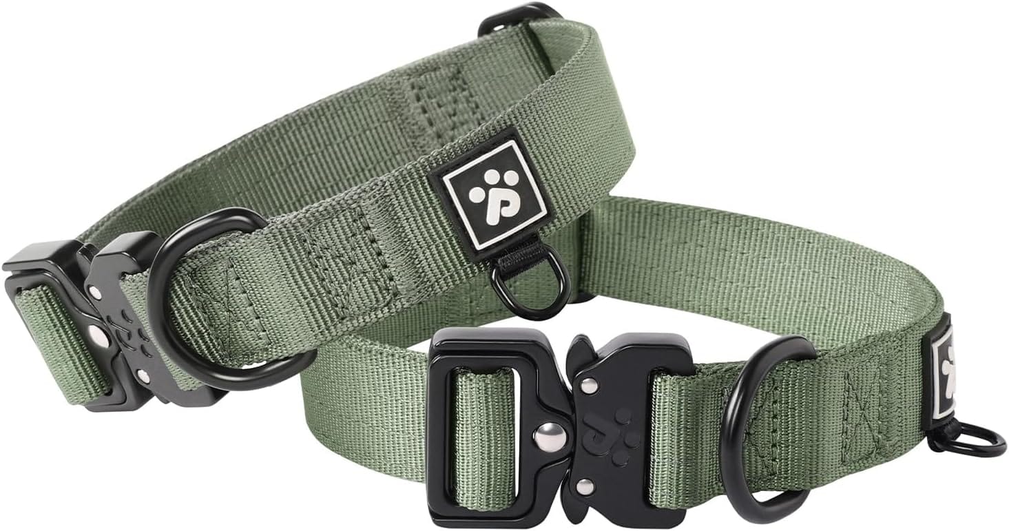 PawsPassion Dog Collars for Large Dogs, Heavy Duty Tactical Dog Collar with Metal Buckle, Durable Pet Collar Quick Release, Reinforced Nylon No Pull Dog Collar (Evergreen, L) PawsPassion Dog Collars for Large Dogs, Heavy Duty Tactical Dog Collar with Metal Buckle, Durable Pet Collar Quick Release, Reinforced Nylon No Pull Dog Collar (Evergreen, L)