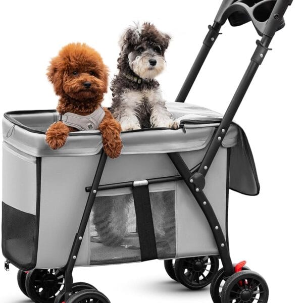 Pet Stroller Cat Dog Stroller Travel Folding Pet CarriersGray