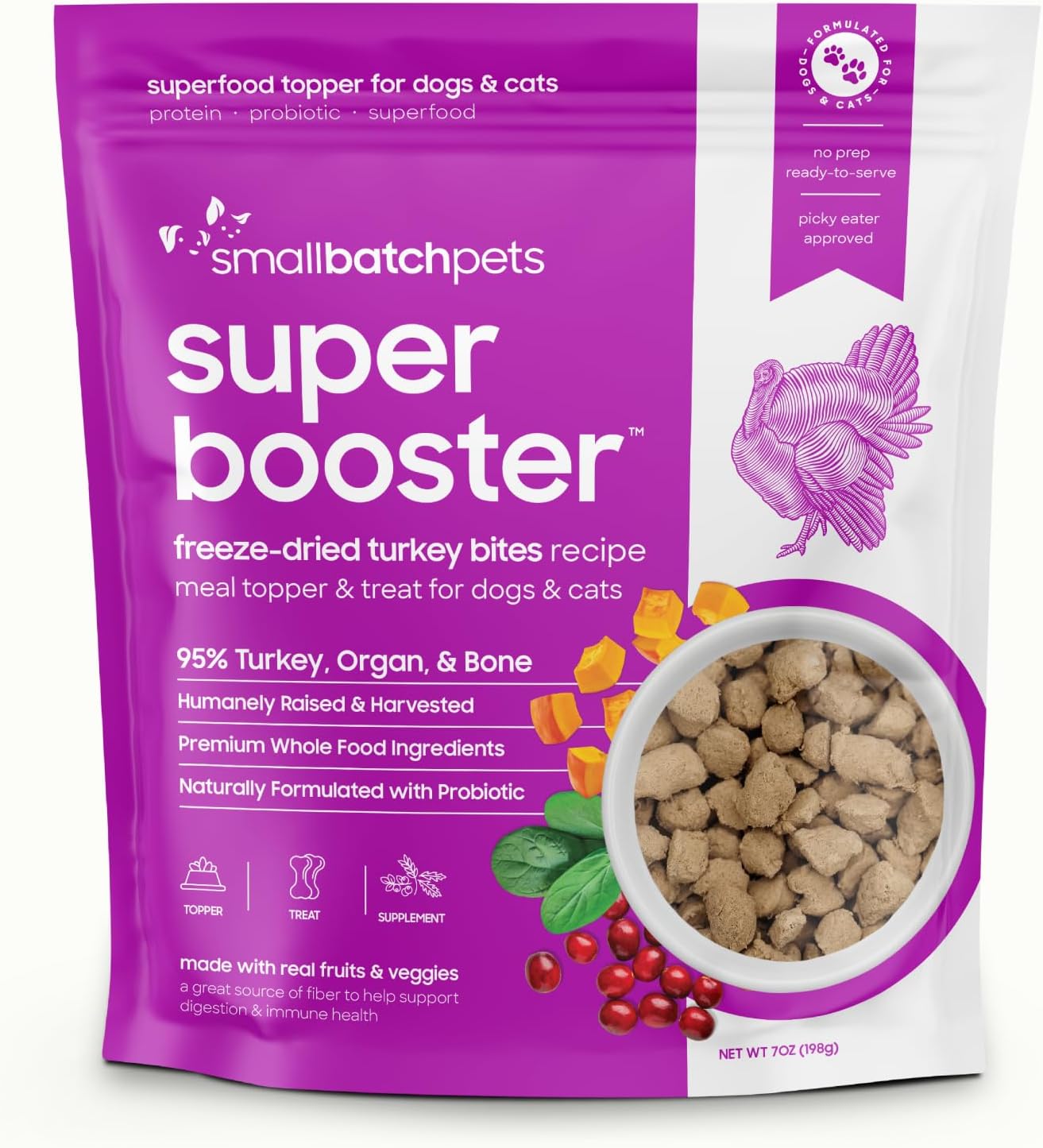 Smallbatch Freeze Dried Dog Treats, Superfood Food Topper Turkey Bites for Dogs & Cats, Probiotics, Organic Ingredients, High Protein, Grain Free Healthy Treat & Food Topper, Made in the USA, 7 oz Bag Smallbatch Freeze Dried Dog Treats, Superfood Food Topper Turkey Bites for Dogs & Cats, Probiotics, Organic Ingredients, High Protein, Grain Free Healthy Treat & Food Topper, Made in the USA, 7 oz Bag