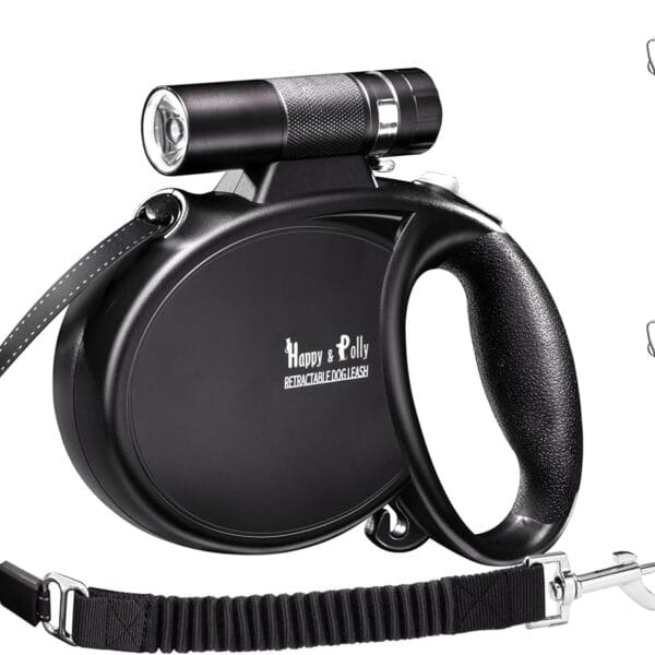 Happy & Polly 4-in-1 Dog Leash - Retractable, Heavy Duty, 16.4 ft with Flashlight & Bungee for Small Dogs