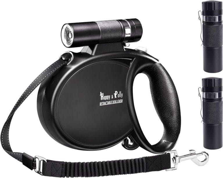 Happy & Polly 4-in-1 Dog Leash - Retractable, Heavy Duty, 16.4 ft with Flashlight & Bungee for Small Dogs
