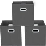 Yunkeeeper storage bins Cubes, Fabric Cube Organizer with Handle, Foldable Cube Bins for Cloth or Accessary Storage, 11x11x11, Set of 3,(Gray)