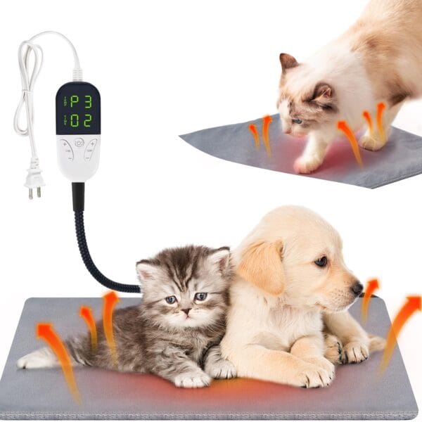 Smart Cat Heating Pad with Pressure Activated  Temperature Adjustable Heated Dog Bed with Timer - 13x17 inches - 30W - Pressure Activated Work for Pets Over 10 lbs