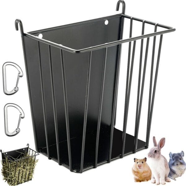 Upgrades Rabbit Hay Feeder - Guinea Pig Hay Feeder - Metal Frame Hay Rack with Adjustable Hook - Less Wasted - for Guinea Pigs - Chinchilla Bunny Cage Accessories - Bunny Feeder