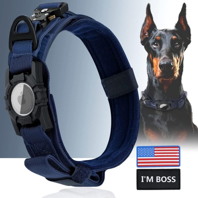 Tactical Dog Collar for Large Medium Dogs, QPINKPET AirTag Dog Collar with Handle, Military Dog Collar Heavy Duty with Metal Buckle for Extra Large Male Female Dogs, Apple Air Tag Collar Thick Durable