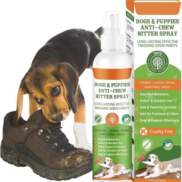 No Chew Spray for Dogs to Stop Chewing & Licking Furniture Shoes, Bitter Apple Spray for Dog, No Trace, Dog Training & Behavior Aids Indoor Outdoor Use