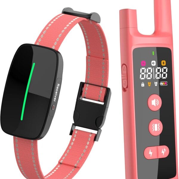 Dog Training Shock Collar 4300FT Dog Bark Collar with Remote IP67 Waterproof 4 Training Modes Beep Vibration Shock Light Mode Magnetic Charger Electric Dogs Collar 8-25 inches Double Shock Rose Bloom