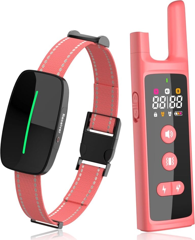 Dog Training Shock Collar 4300FT Dog Bark Collar with Remote IP67 Waterproof 4 Training Modes Beep Vibration Shock Light Mode Magnetic Charger Electric Dogs Collar 8-25 inches Double Shock Rose Bloom