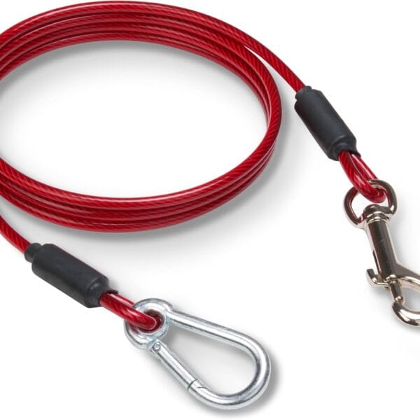 Leash Boss Dog Tie Out Cable - 5 Ft Heavy Duty Tether for Large Dogs - Red, PVC-coated Steel, Chew-Proof, Dog Lead for Yard, Camping, and Training