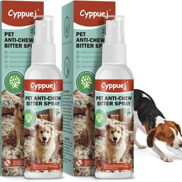 No Chew Spray for Dogs Cats,Bitter Apple Spray for Puppy to Protect Furniture Shoes Belongings, Natural Dog Anti Bite Training Aid Stops Chewing and Licking (2x4.06FL.OZ),Alcohol-Free