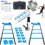 2x 20ft Agility Ladder Speed Training Set  Double Ladder Kit with 12 Cones, 4 Adjustable Hurdles, Jump Rope & Running Parachute | Agility Equipment for Soccer, Football, Basketball, Kids & Adults