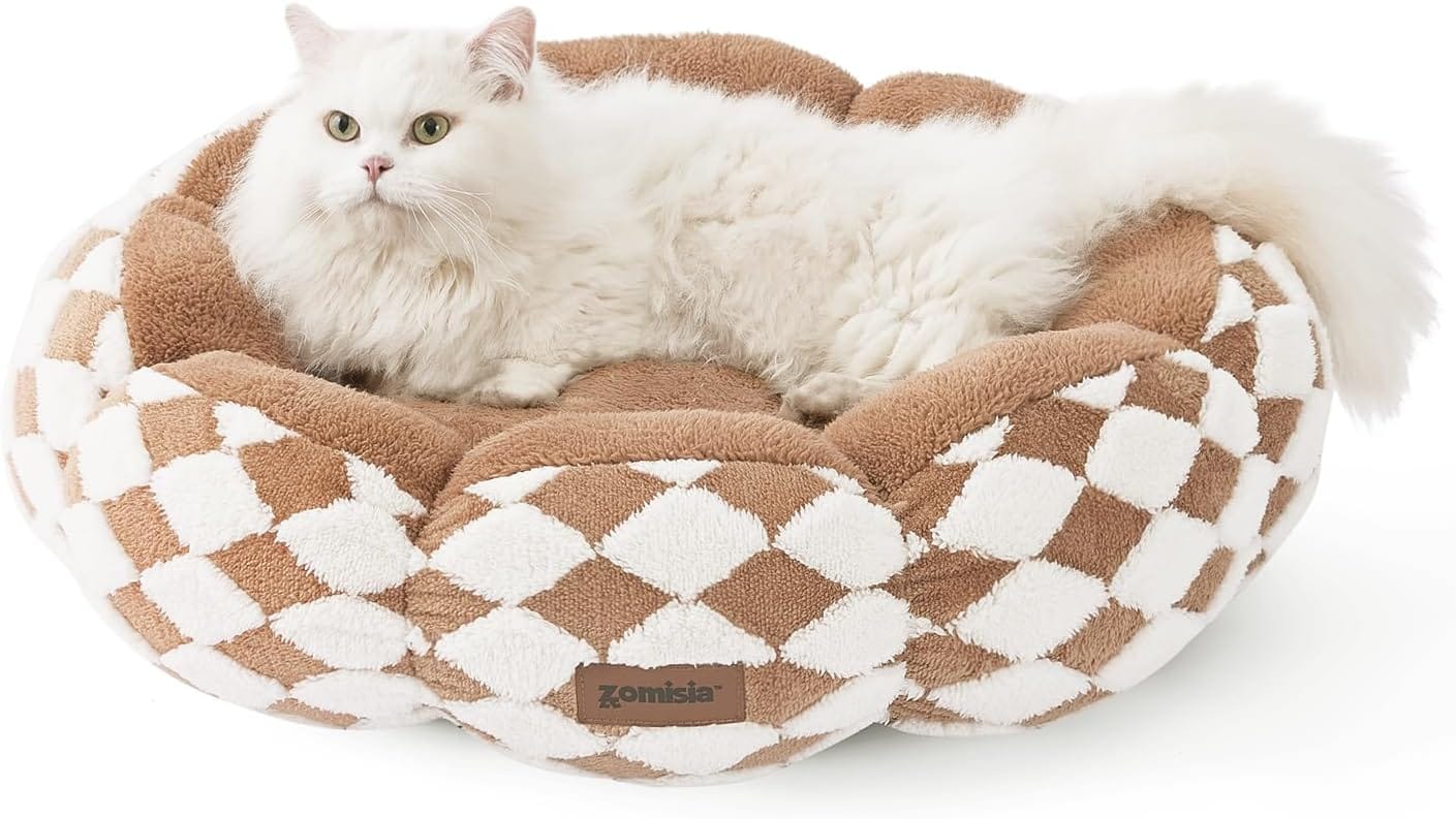 Cat Beds for Indoor Cats, Cute Donut Kitten Beds for Small Dog, Round Plush Bed for Puppy and Large Cats, Anti-Slip Bottom, Brown Cat Beds for Indoor Cats, Cute Donut Kitten Beds for Small Dog, Round Plush Bed for Puppy and Large Cats, Anti-Slip Bottom, Brown