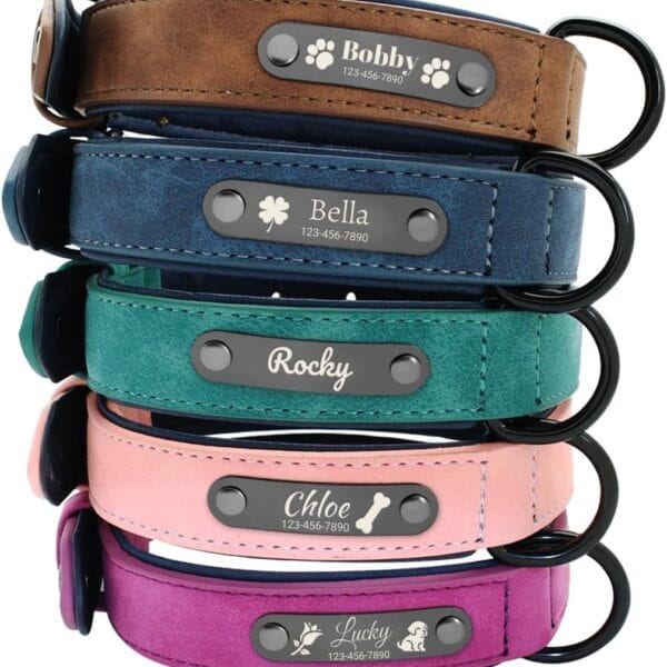 Personalized Dog Collars with Name and Phone Number Custom Soft PU Leather Dog Collar with Engraved Tag ID,Adjustable & Durable Pet Collars or Small Medium and Large Dogs