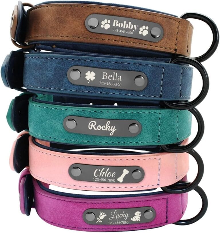 Personalized Dog Collars with Name and Phone Number Custom Soft PU Leather Dog Collar with Engraved Tag ID,Adjustable & Durable Pet Collars or Small Medium and Large Dogs