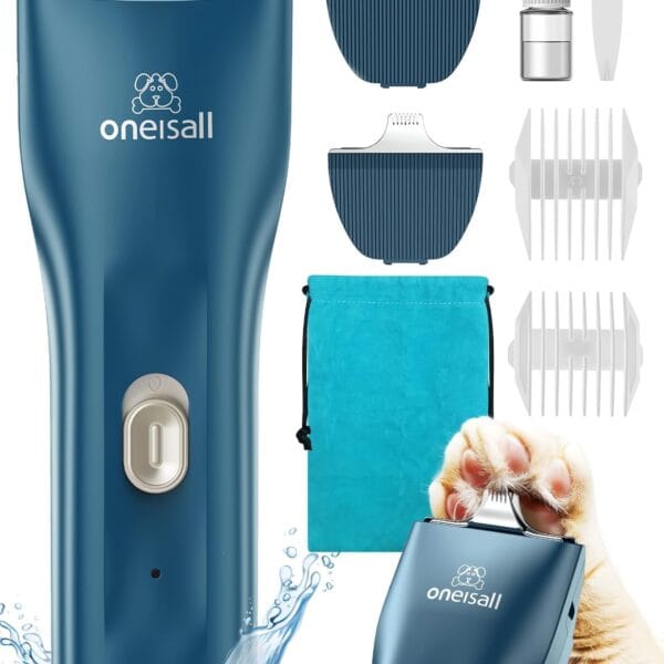 oneisall Quiet Pet Clippers, Cat Clippers for Matted Hair, Cordless Cat Hair Trimmer for Paw, Waterproof Pet Trimmers for Cats, Pet Shaver for Dogs and Cats