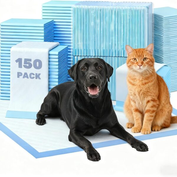 150 Pack Small Puppy Pad - 17.6"x23.6", Super Absorbent Waterproof, Odor Eliminating, Leak-Proof, 5-Layer Potty Training Pads, Dog/ Cats Pee Pad for Indoor Floor Protection