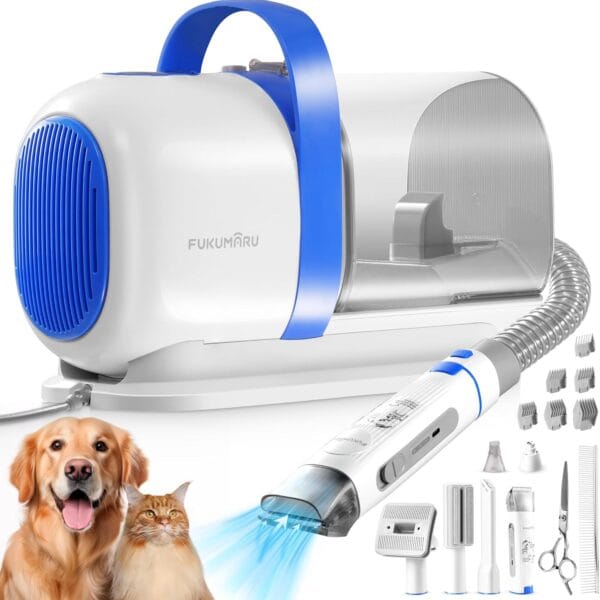 FUKUMARU Dog Grooming Vacuum & Pet Vacuum Grooming Kit, Pet Groom Tools for Dog Hair Shedding, 2L High-Capacity Cup, 6 Professional Tools with Dogs Nail Grinder and Cat Fur Clipper