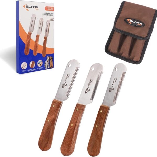 Professional Stripping Knife for Dogs, Best for Removing Unwanted Undercoat, Blades are Made of Stainless Steel with Wooden Handle Grip (Right-Handed, Rosewood)