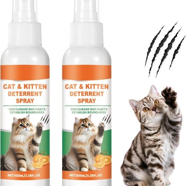 2 Pack Cat Deterrent Spray, Natural Ingredients Cat Repellent Indoor and Outdoor, Effective Cat Scratch Deterrent Training Aid, Safe Cat Urination Deterrent for Furniture & Walls Protection