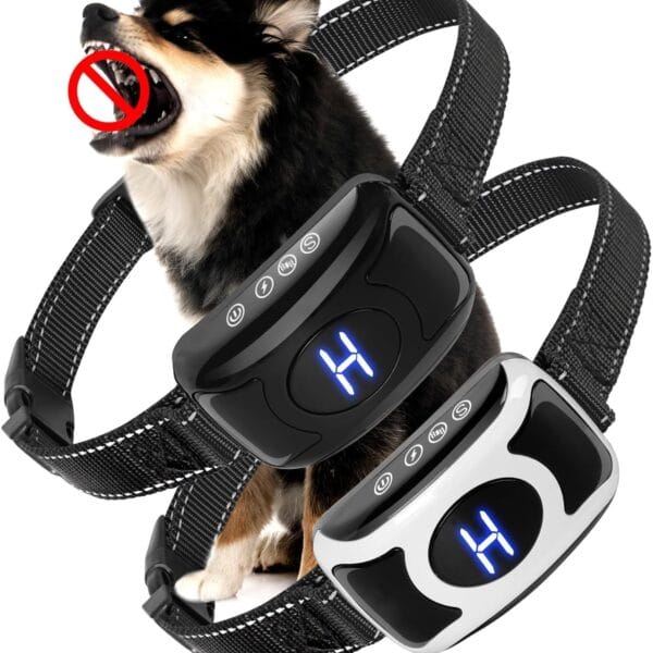 Dog Bark Collar 2 Pack, Automatic Bark Collar for Large Medium Small Dogs, Smart Anti Barking Training Device with 3 Level Sensitivity + Beep Vibration Harmless Shock,Black and White