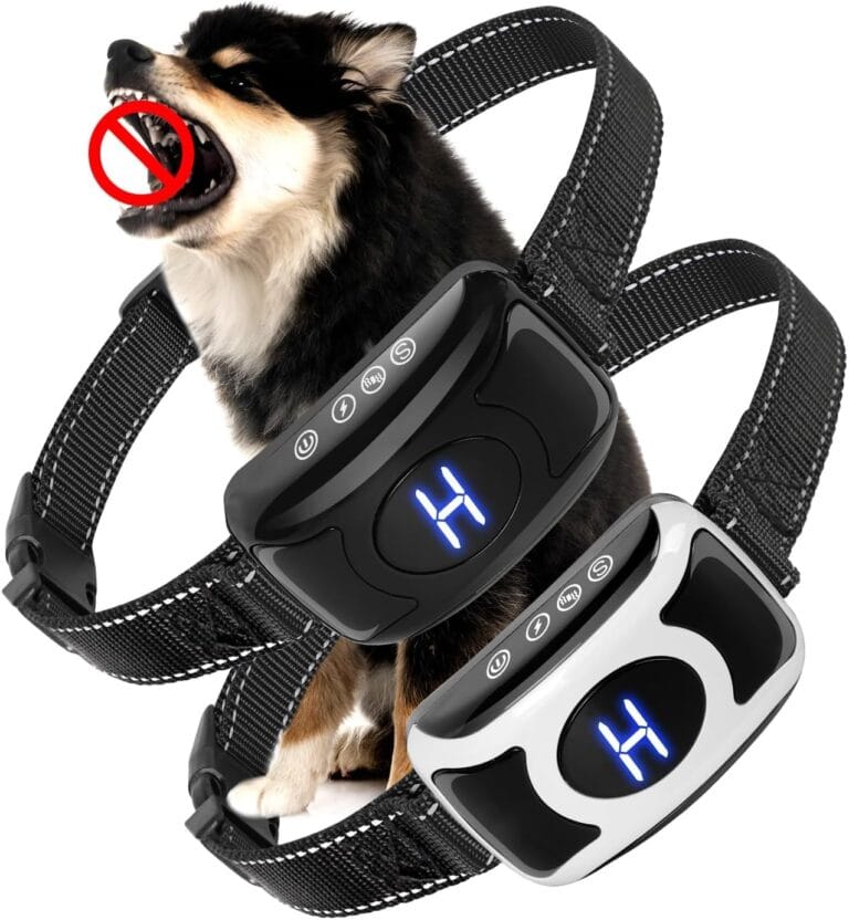 Dog Bark Collar 2 Pack, Automatic Bark Collar for Large Medium Small Dogs, Smart Anti Barking Training Device with 3 Level Sensitivity + Beep Vibration Harmless Shock,Black and White